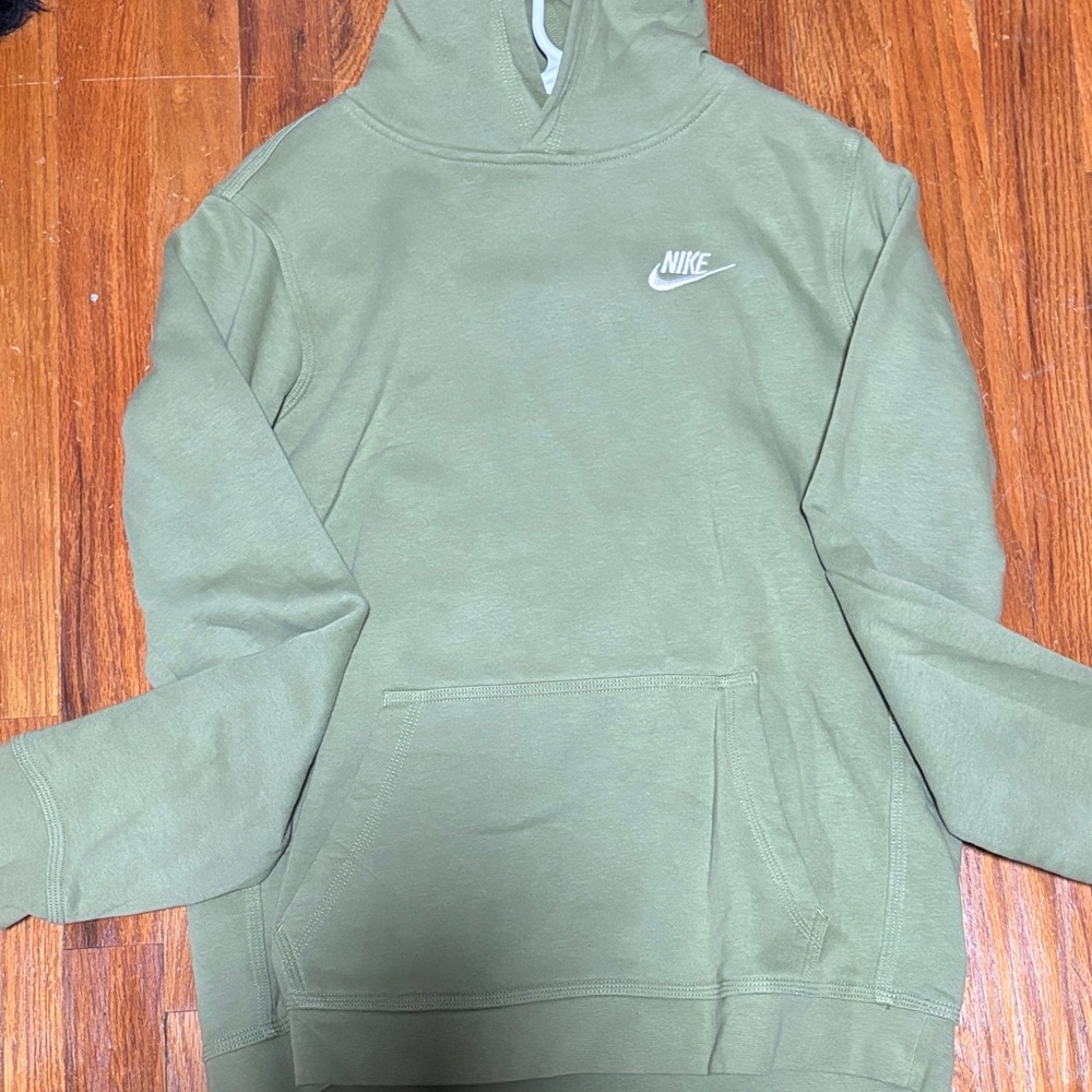Nike Olive Green Crewneck Hoodie with White Swoosh